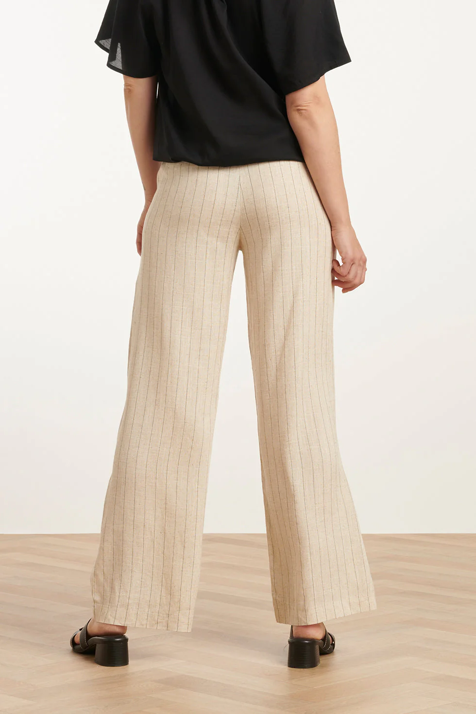 25127  Pinstriped Linnen Trousers | Sand - Black - Image 6