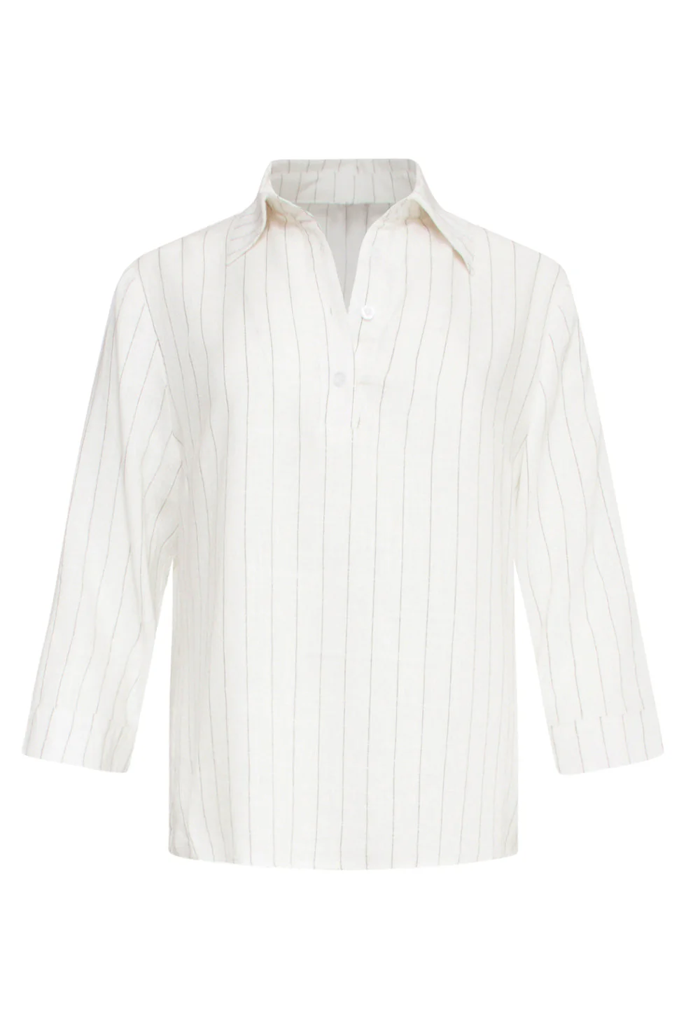 25129 Te Pinstripe Linnen Top Met V-Hals | White - Black - Image 2