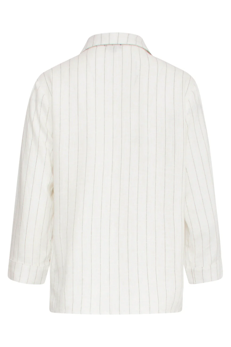 25129 Te Pinstripe Linnen Top Met V-Hals | White - Black - Image 7