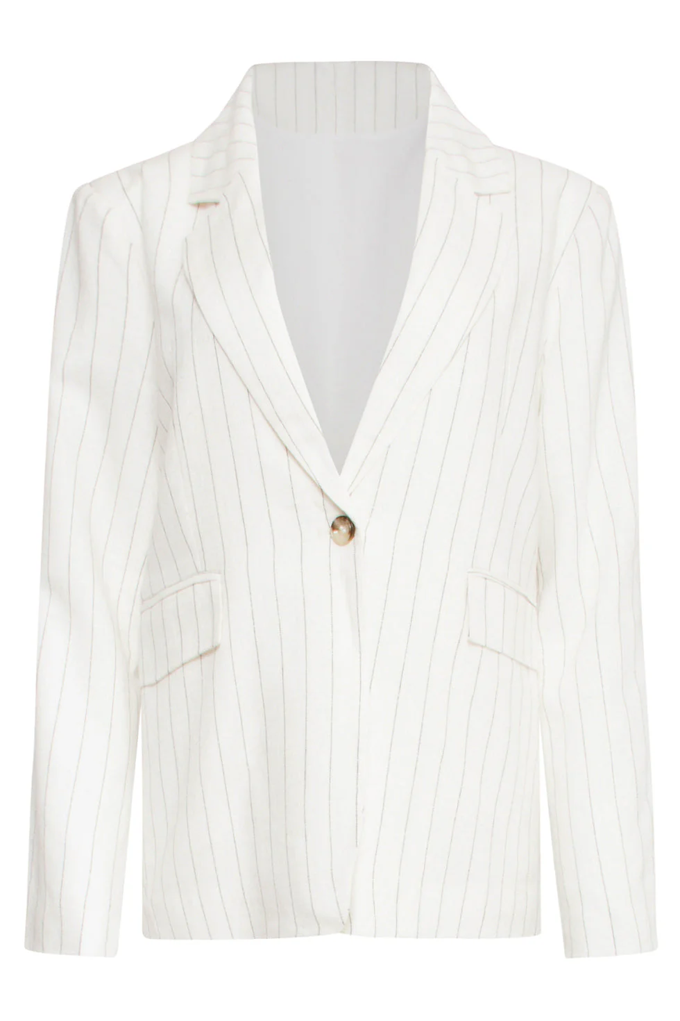 25130 Te Pinstripe Linnen Blazer | White - Black - Image 2