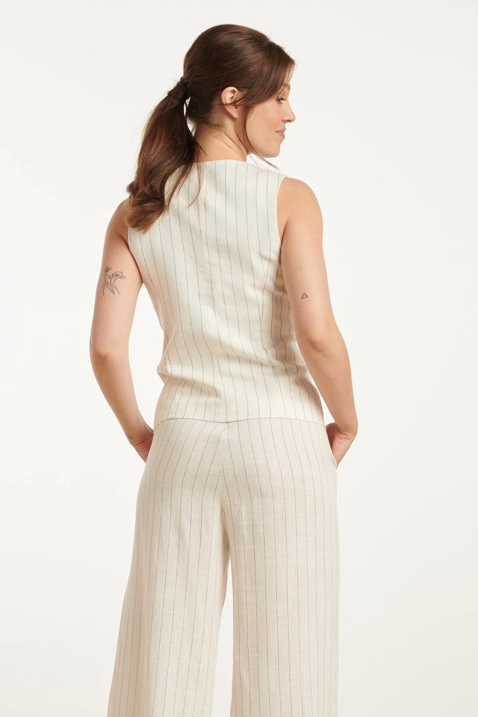 25132 Te Linnen Waistcoat | White - Black - Image 6