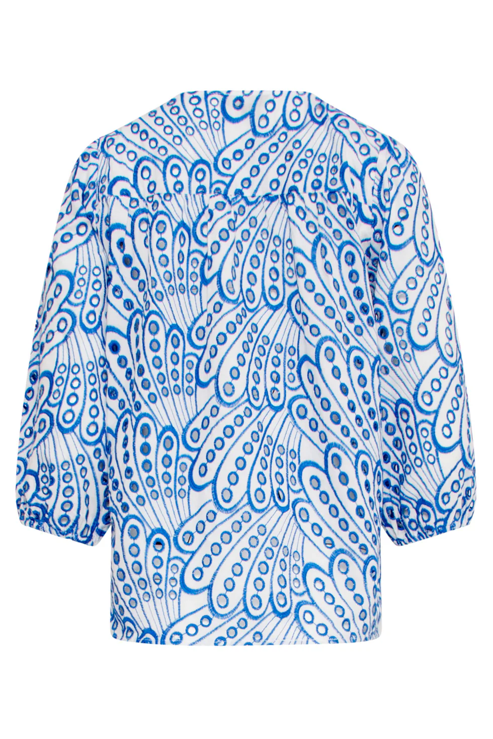 25136 Broderie Anglaise Top Met V-Hals En 3/4 Mouwen – | Cobalt - White - Image 7