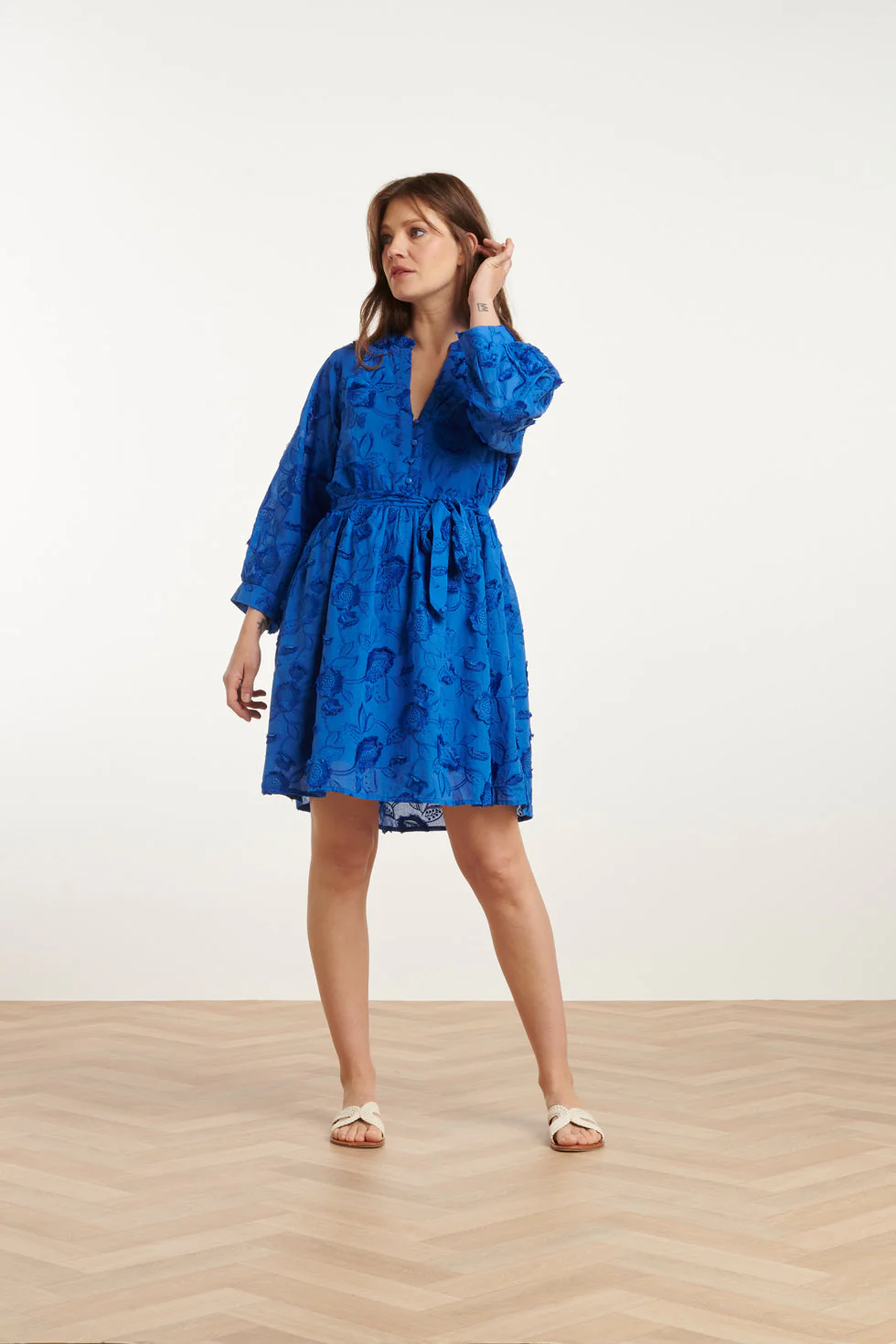 25137 Cobalt  3d Bloemen Jurk | Cobalt - Image 3