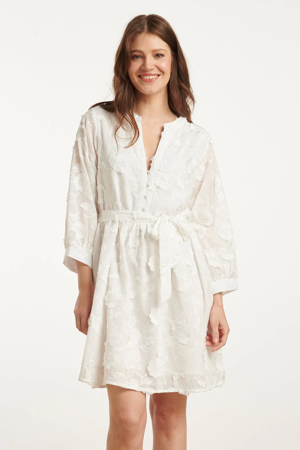 25137 Te 3d Bloemenjurk | White
