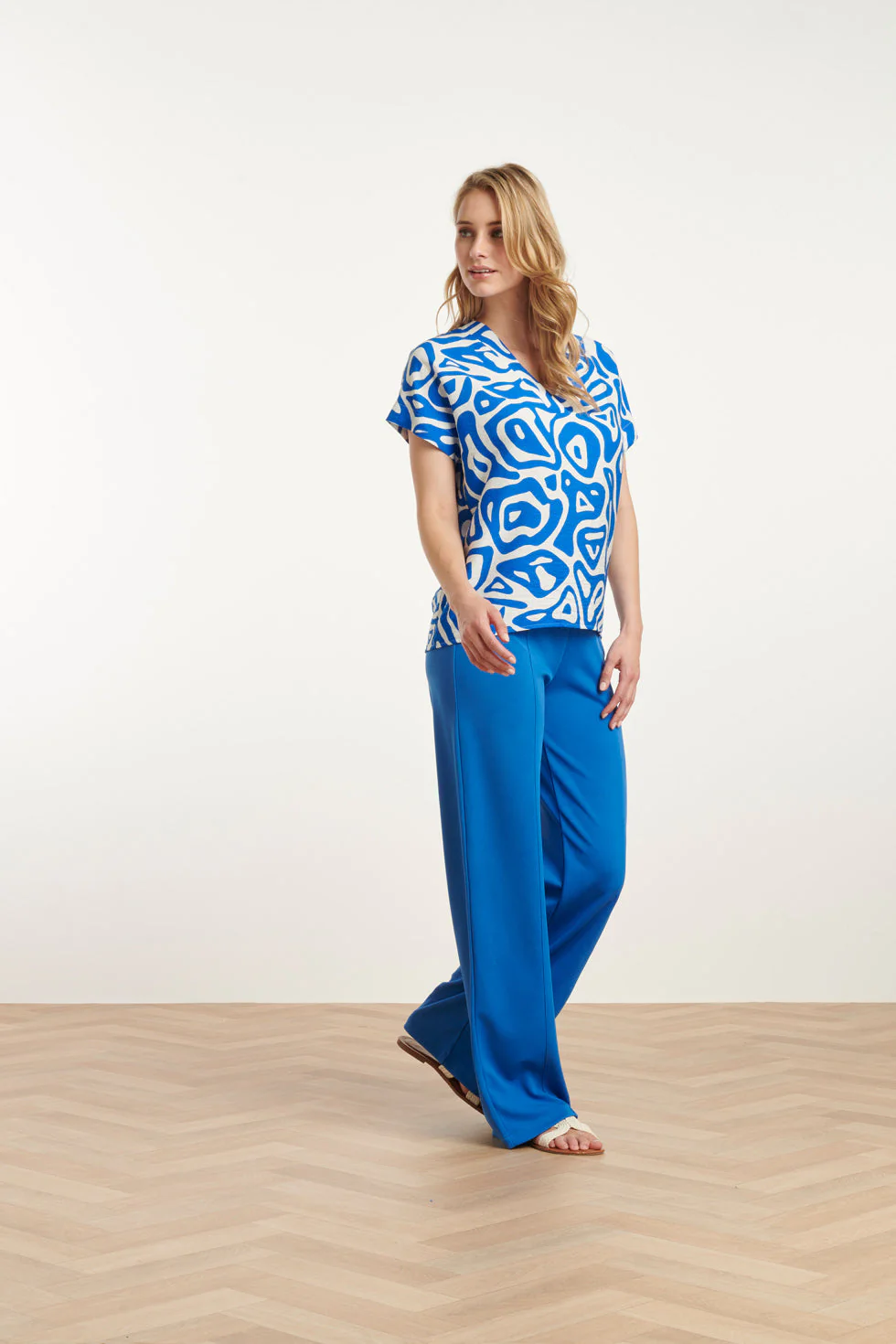 25140 Cobalt  Wide Straight Leg Stretch Broek | Cobalt - Image 4