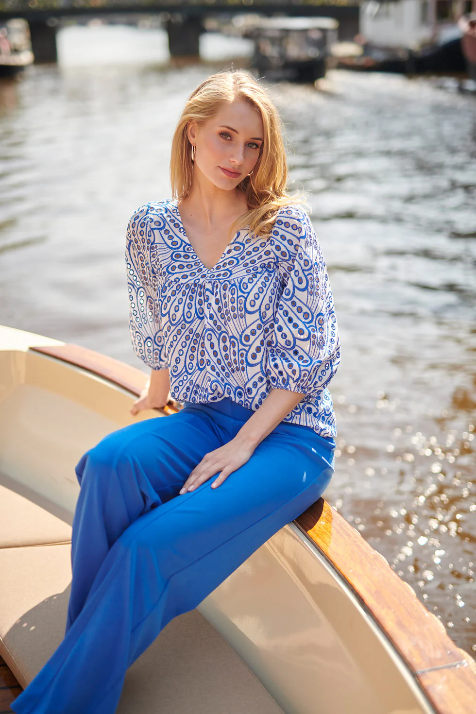 25140 Cobalt  Wide Straight Leg Stretch Broek | Cobalt - Image 9