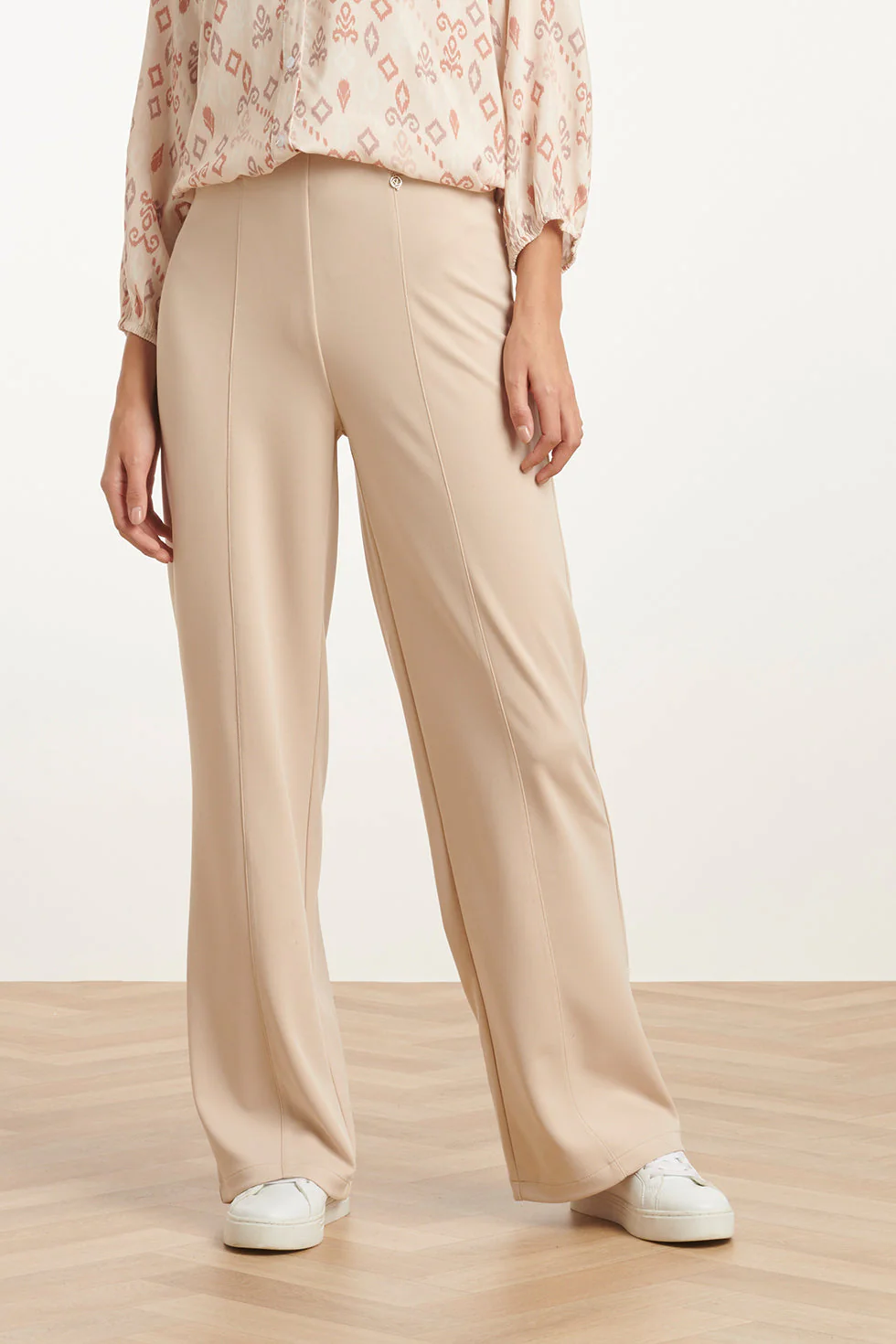25140  Wide Straight Leg Stretch Broek | Sand - Image 3