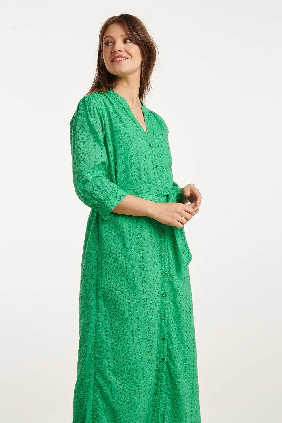 25146 Fel Midi Brie Anglaise Jurk Met Knoopsluiting | Green - Image 4