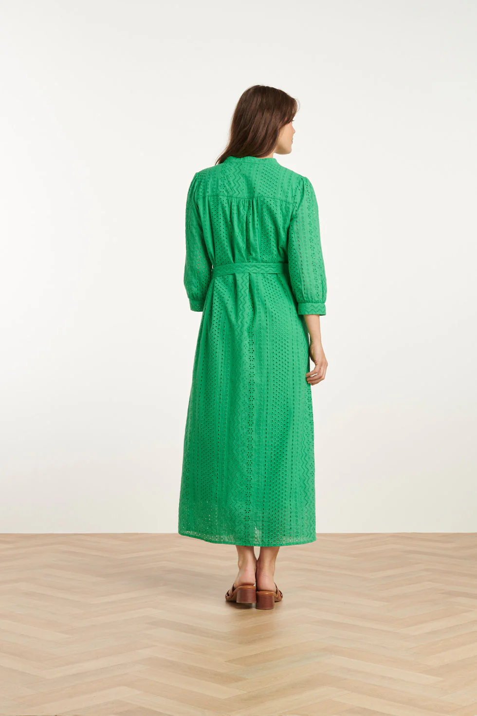 25146 Fel Midi Brie Anglaise Jurk Met Knoopsluiting | Green - Image 6
