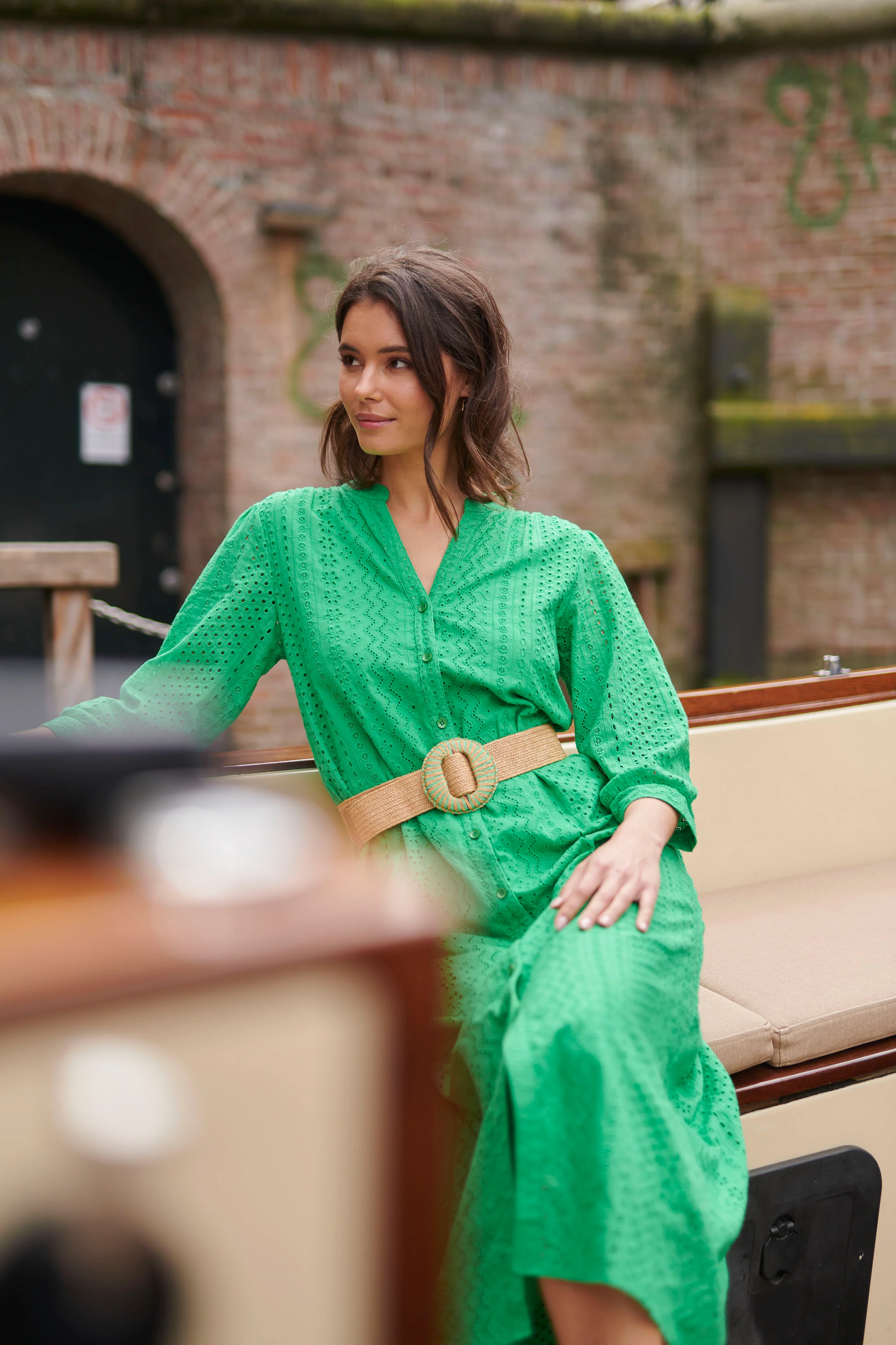 25146 Fel Midi Brie Anglaise Jurk Met Knoopsluiting | Green - Image 9