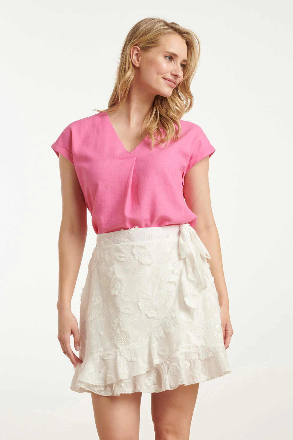 25148  Linnen Top Met V-Hals | Pink