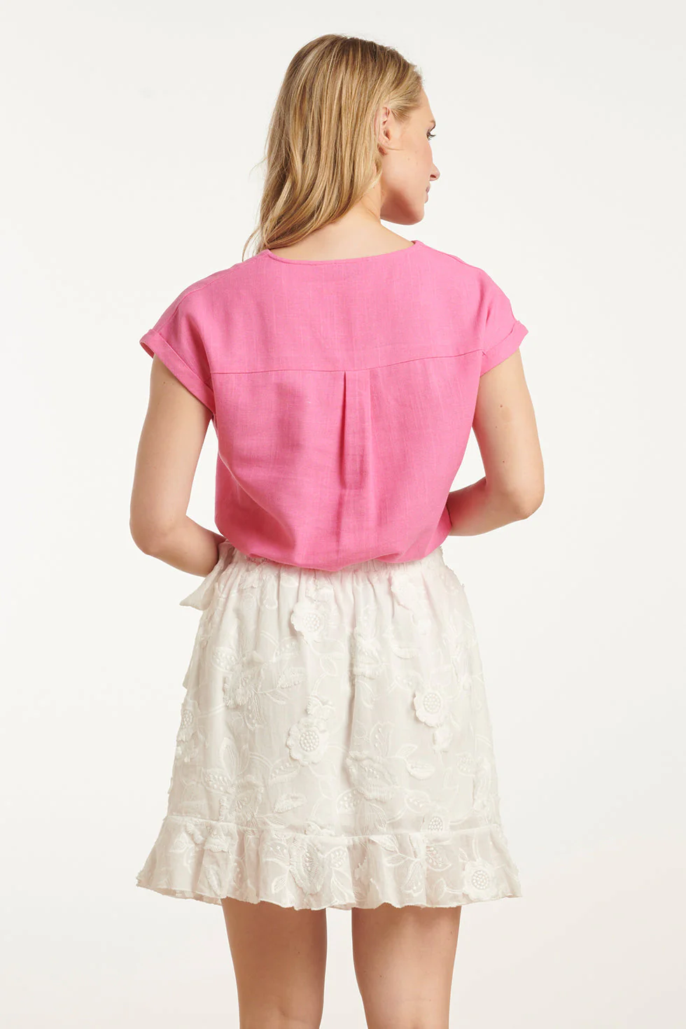 25148  Linnen Top Met V-Hals | Pink - Image 6