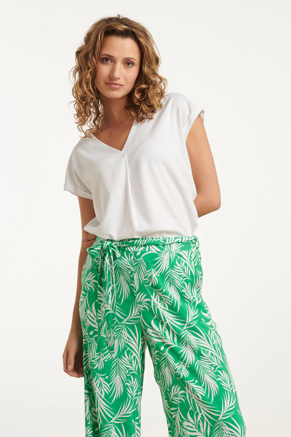 25148 Te Linnen Top Met V-Hals | White