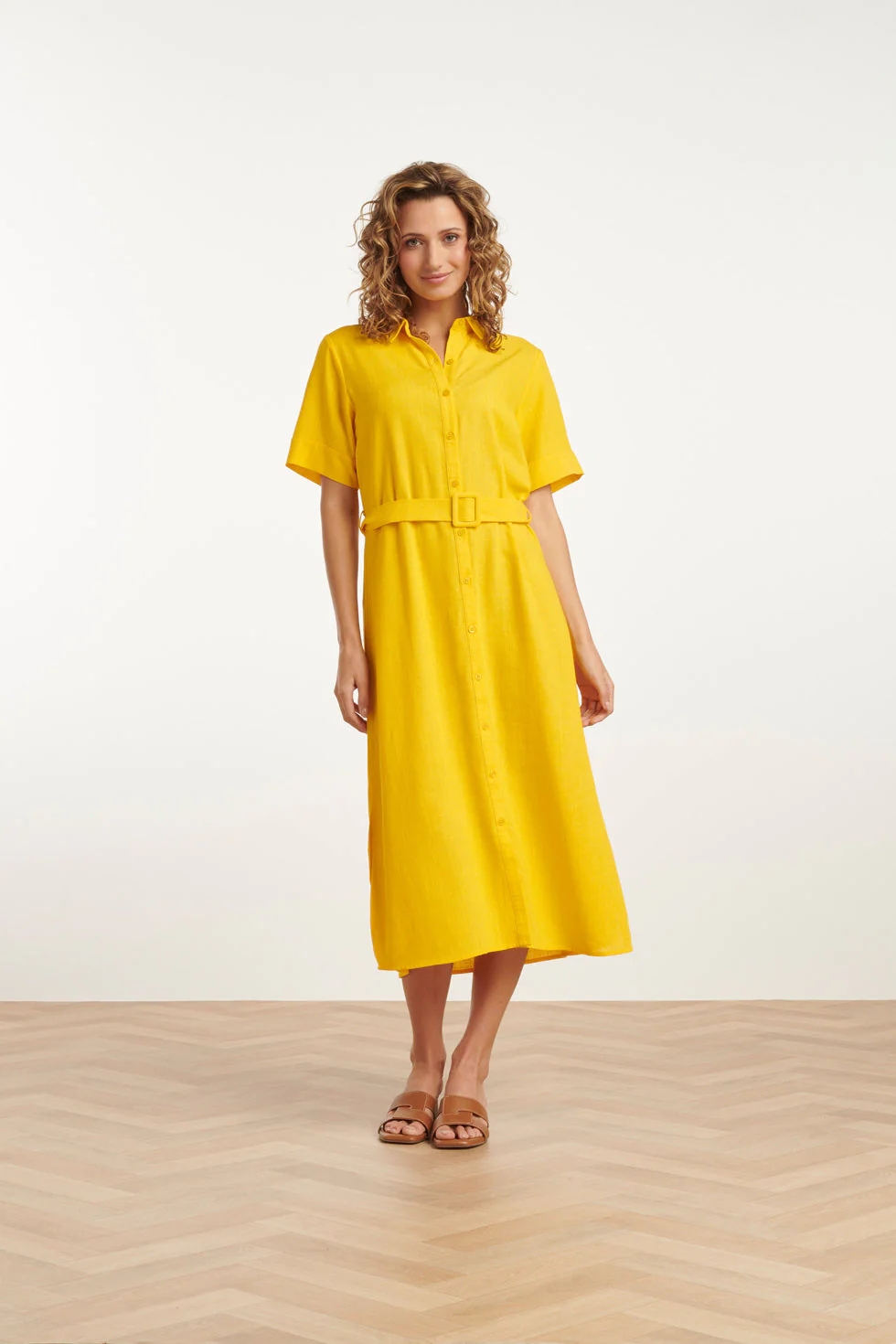 25150 Linnen Midi Shirtjurk | Yellow