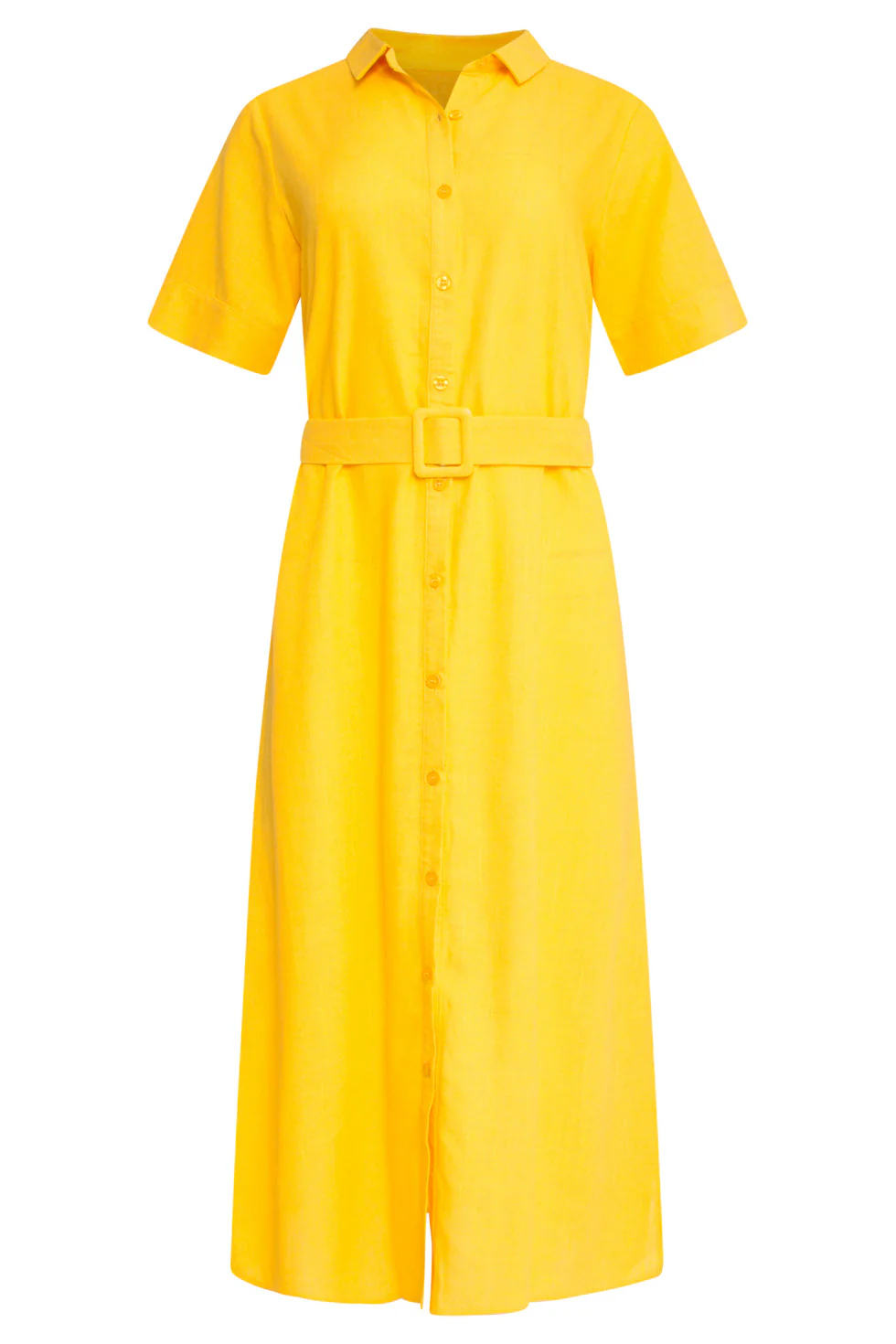 25150 Linnen Midi Shirtjurk | Yellow - Image 2