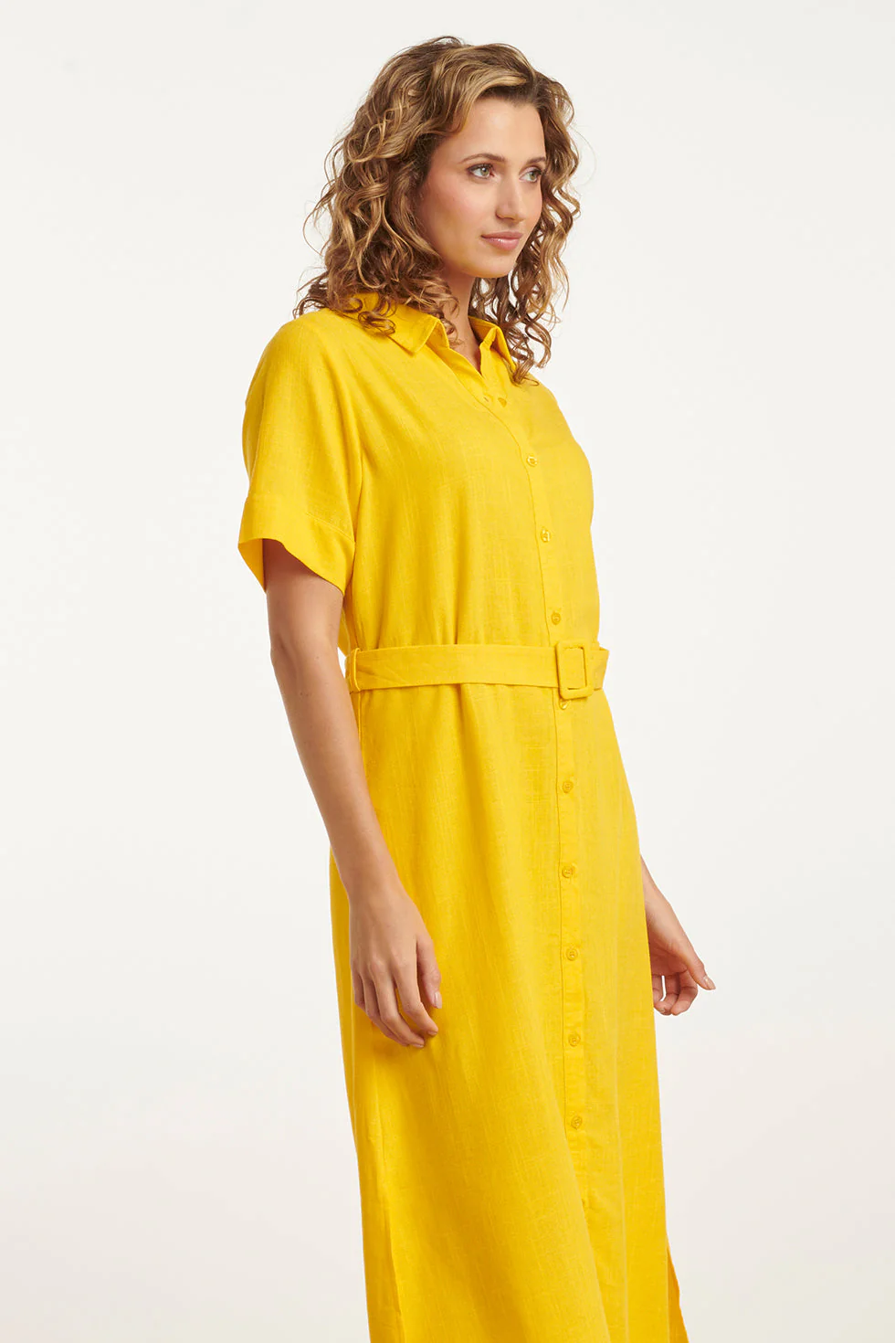 25150 Linnen Midi Shirtjurk | Yellow - Image 4