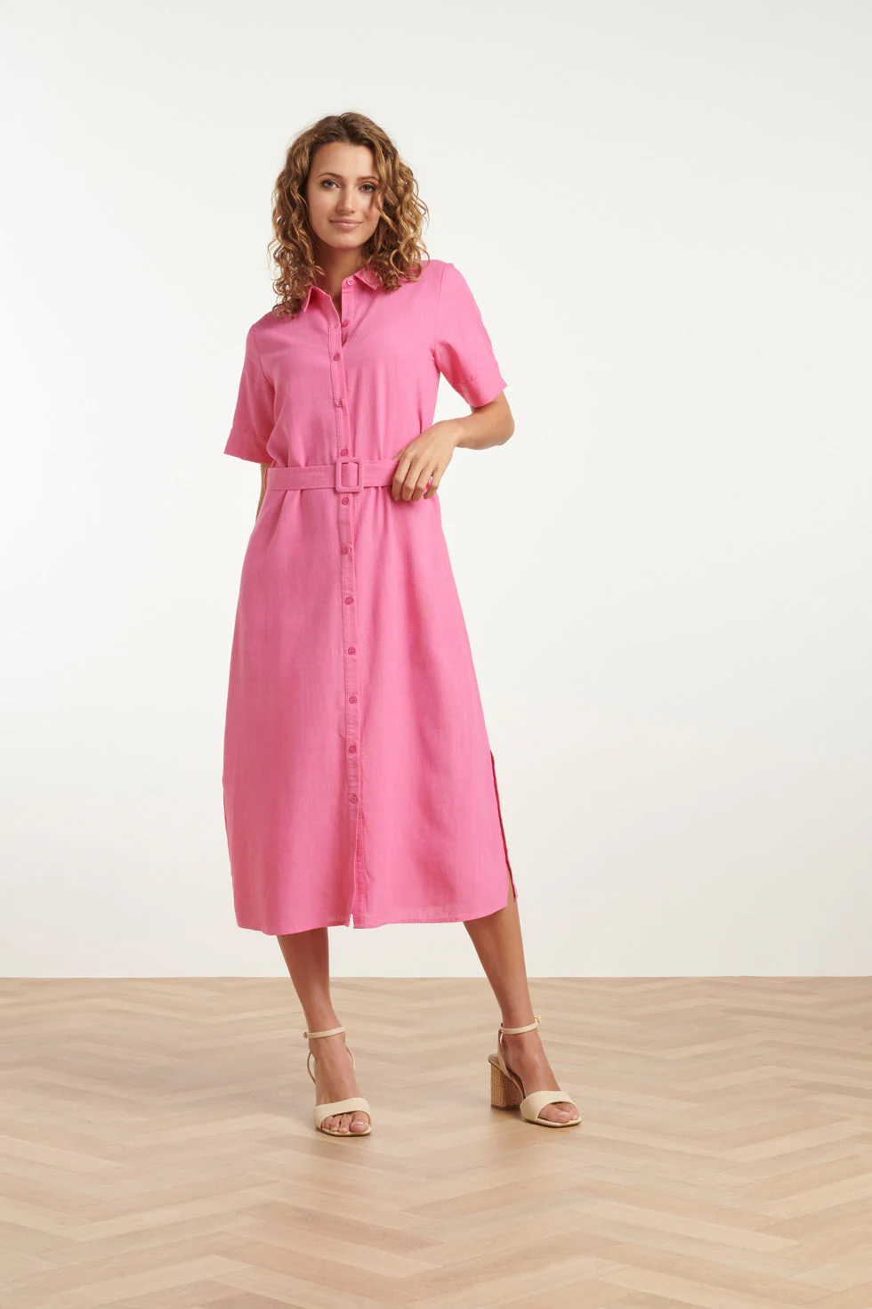 25150  Linnen Shirtjurk | Pink - Image 3