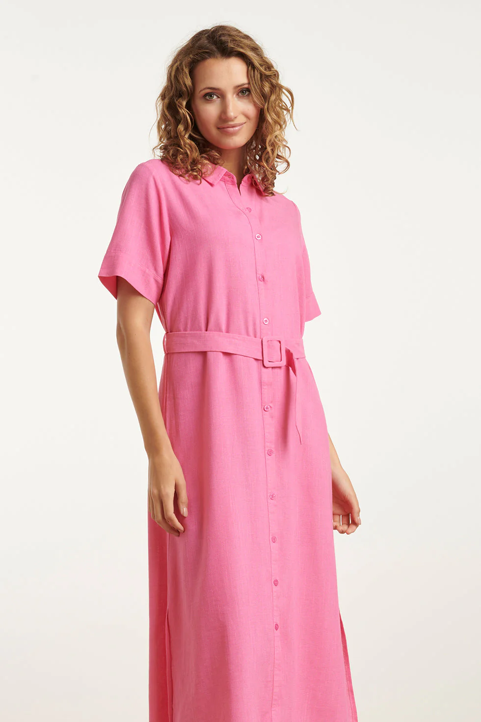 25150  Linnen Shirtjurk | Pink - Image 4