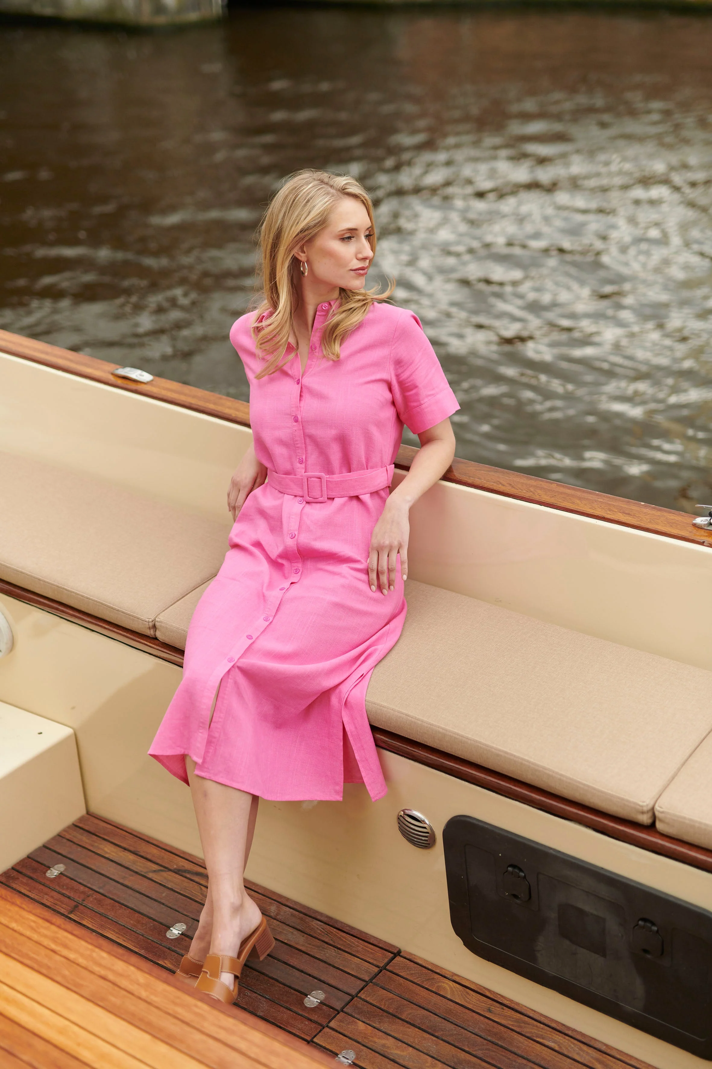 25150  Linnen Shirtjurk | Pink - Image 9