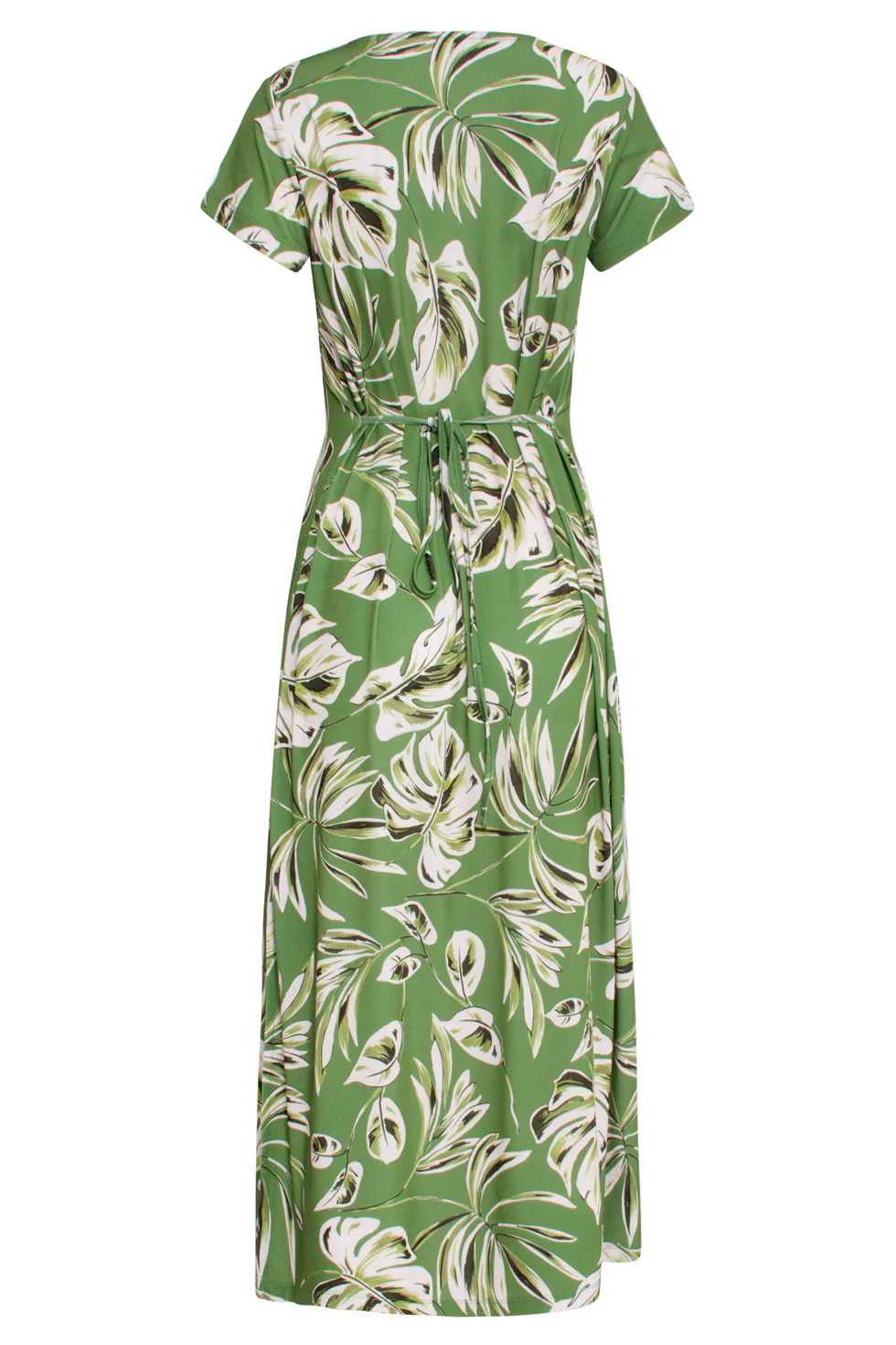 25159 Leaf Print Stretch Midi Jurk | Army - Light Green - Image 7