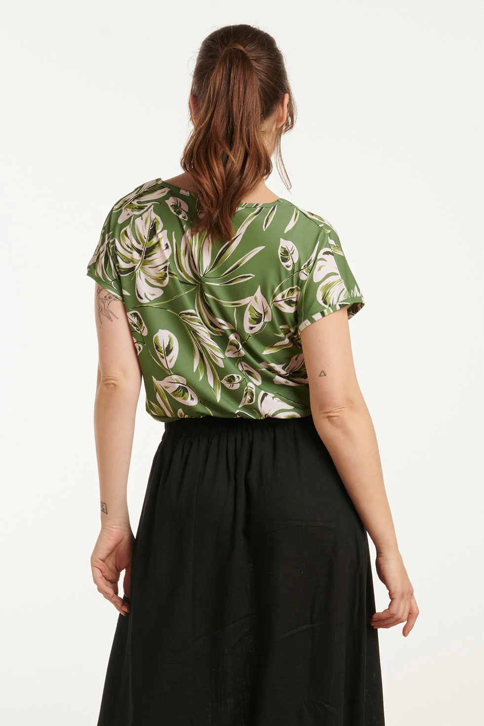 25161  Bladprint Stretch Top Met V-Hals | Army - Light Green - Image 6