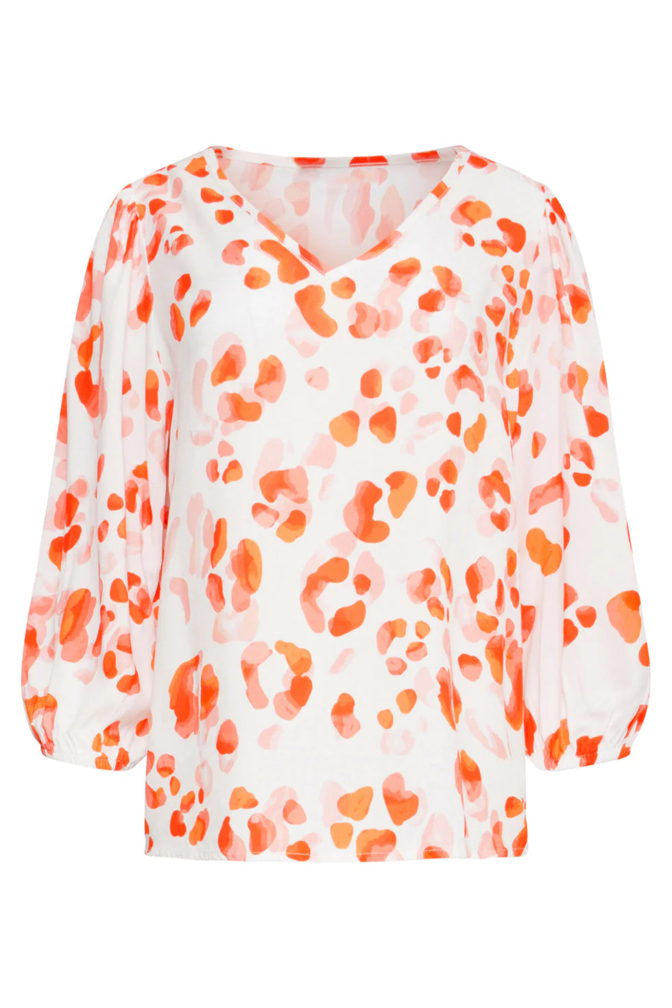 25164 Perzik Animal Print Top Met V-Hals | Orange - Black - Image 2