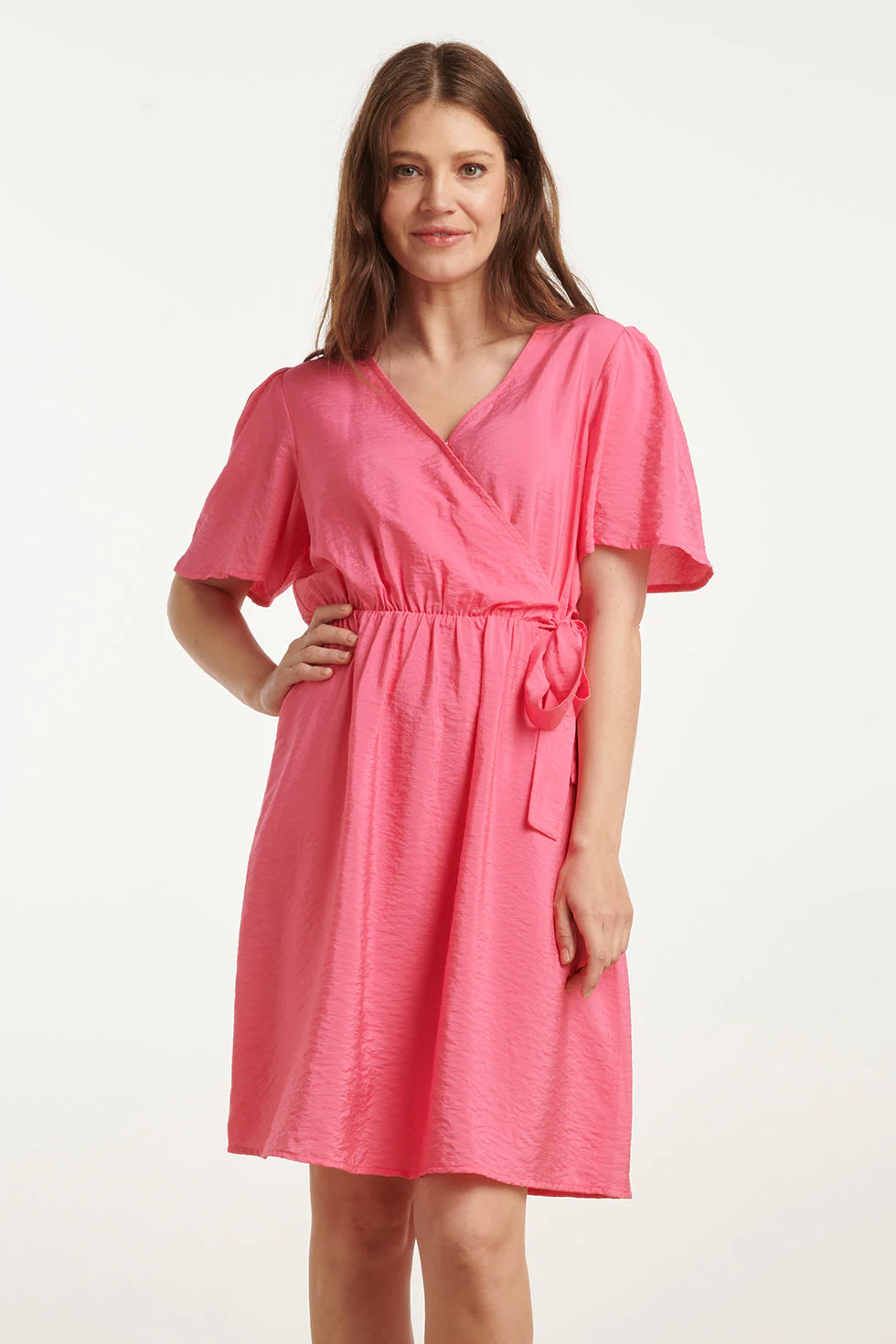 25170 Fuchsia Zomerjurk Met Overlap V-Hals | Pink - Image 4