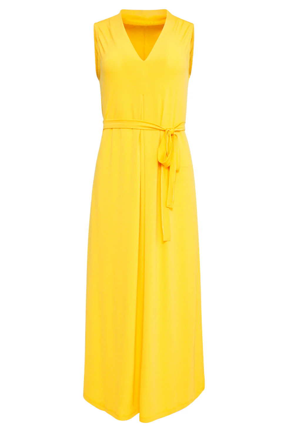 25173  Stretch Midi Jurk Met V-Hals | Yellow - Image 2
