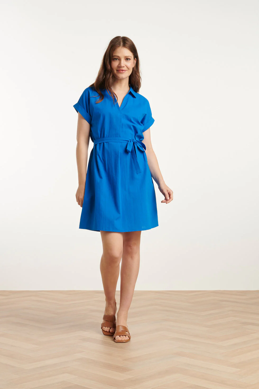 25176 Cobalt Linnen Jurk Met Kraag | Cobalt - Image 3