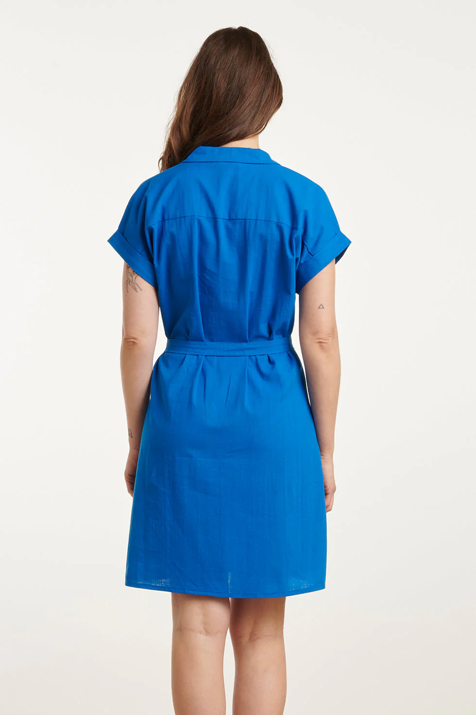 25176 Cobalt Linnen Jurk Met Kraag | Cobalt - Image 6