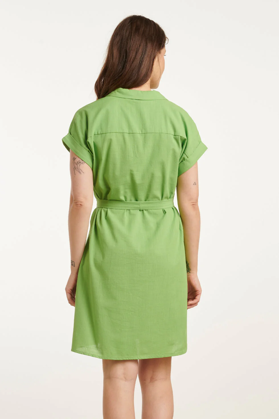 25176 Lime Linnen Jurk Met Kraag | Light Green - Image 6