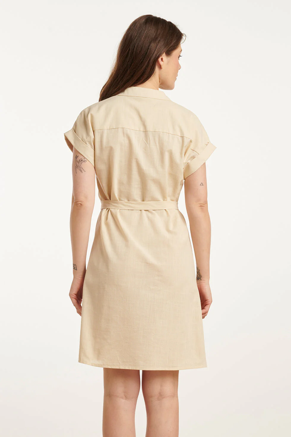 25176 Linnen Jurk Met Kraag | Sand - Image 6