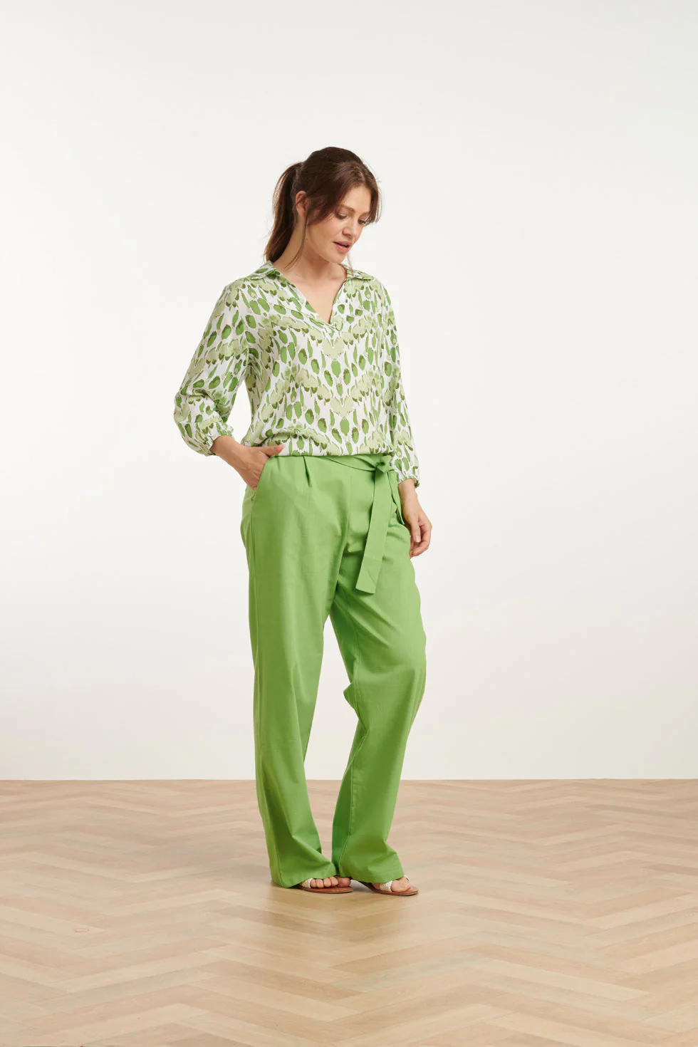 25177 Lime Linnen Broek | Light Green - Image 4