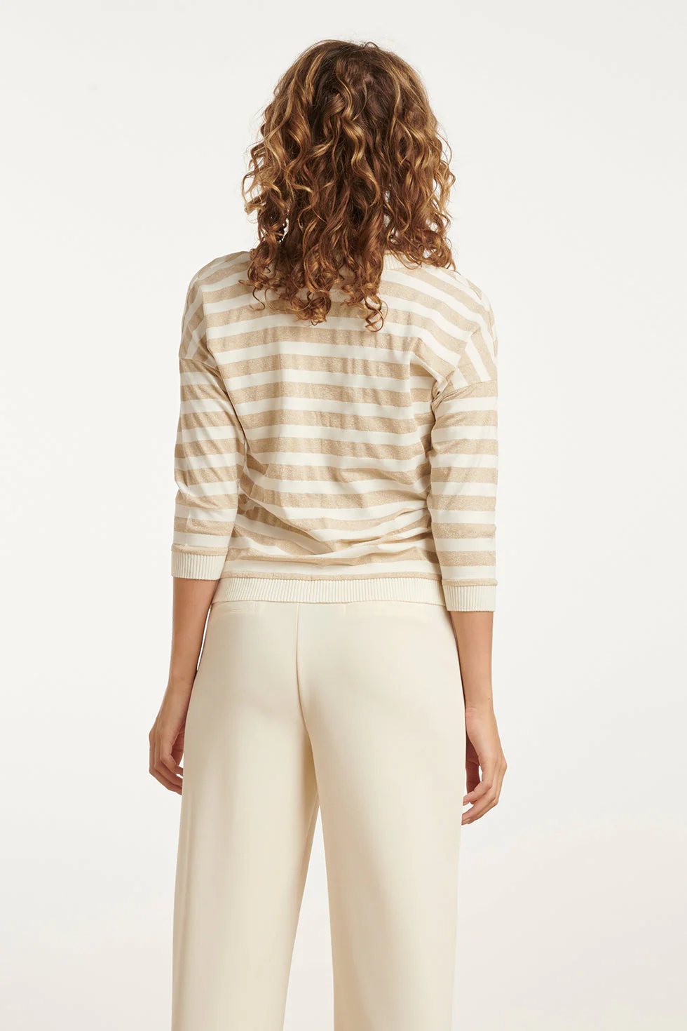 25180 Off White Top Met Chevron Streepprint | Off White - Gold - Image 6