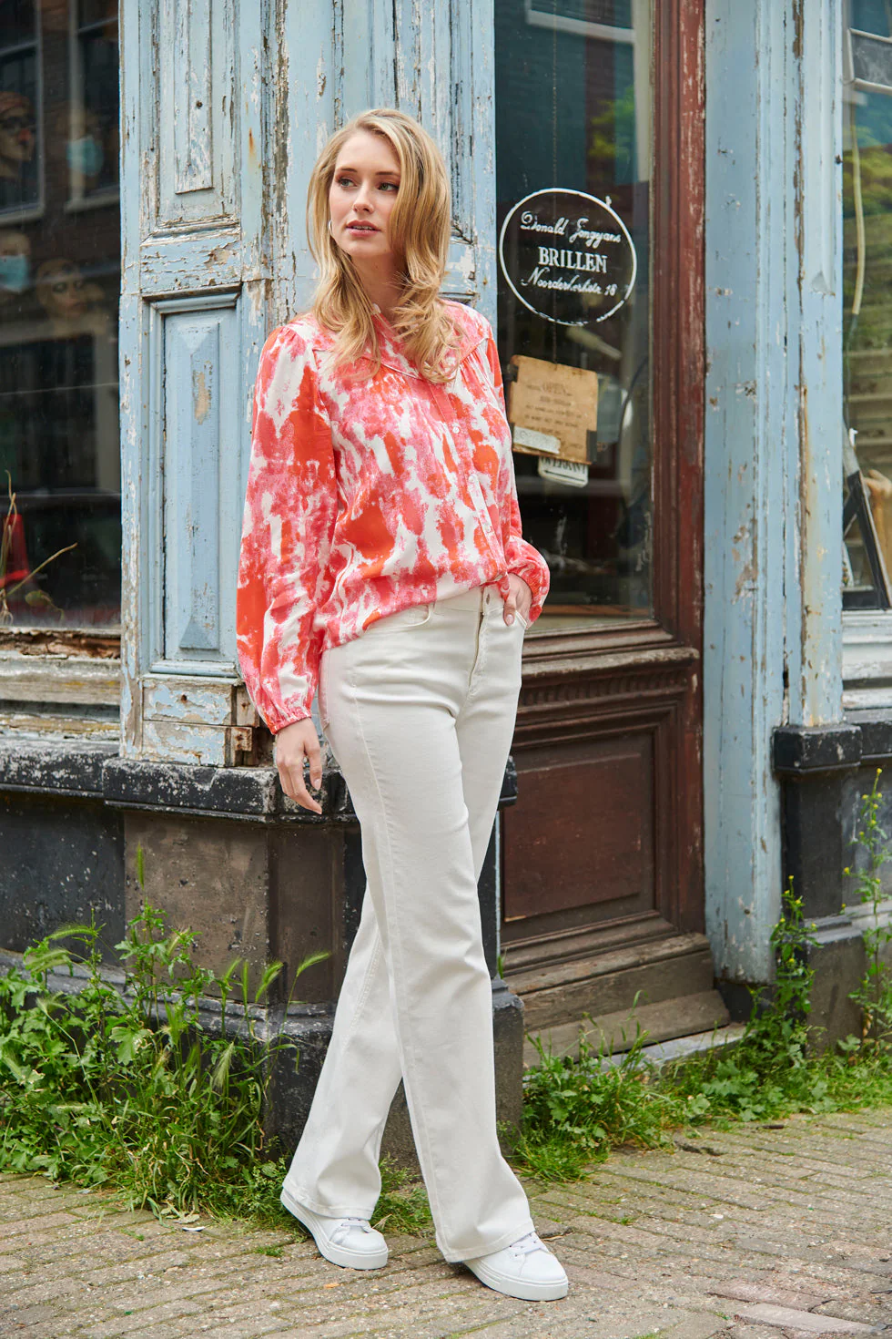 25181 Blouse Met Abstracte Verfspattersperzik | Muticolour - Image 9
