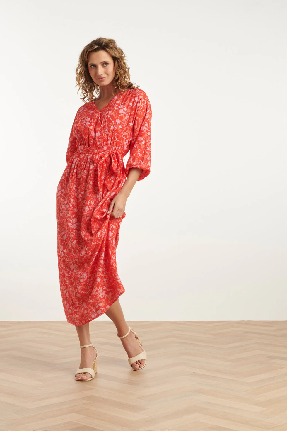 25185 Baby Bloemenprint Maxi Jurk | Red - Muticolour - Image 3
