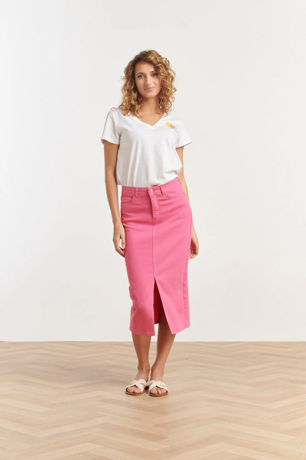 25205 Denim Midi Rok | Pink