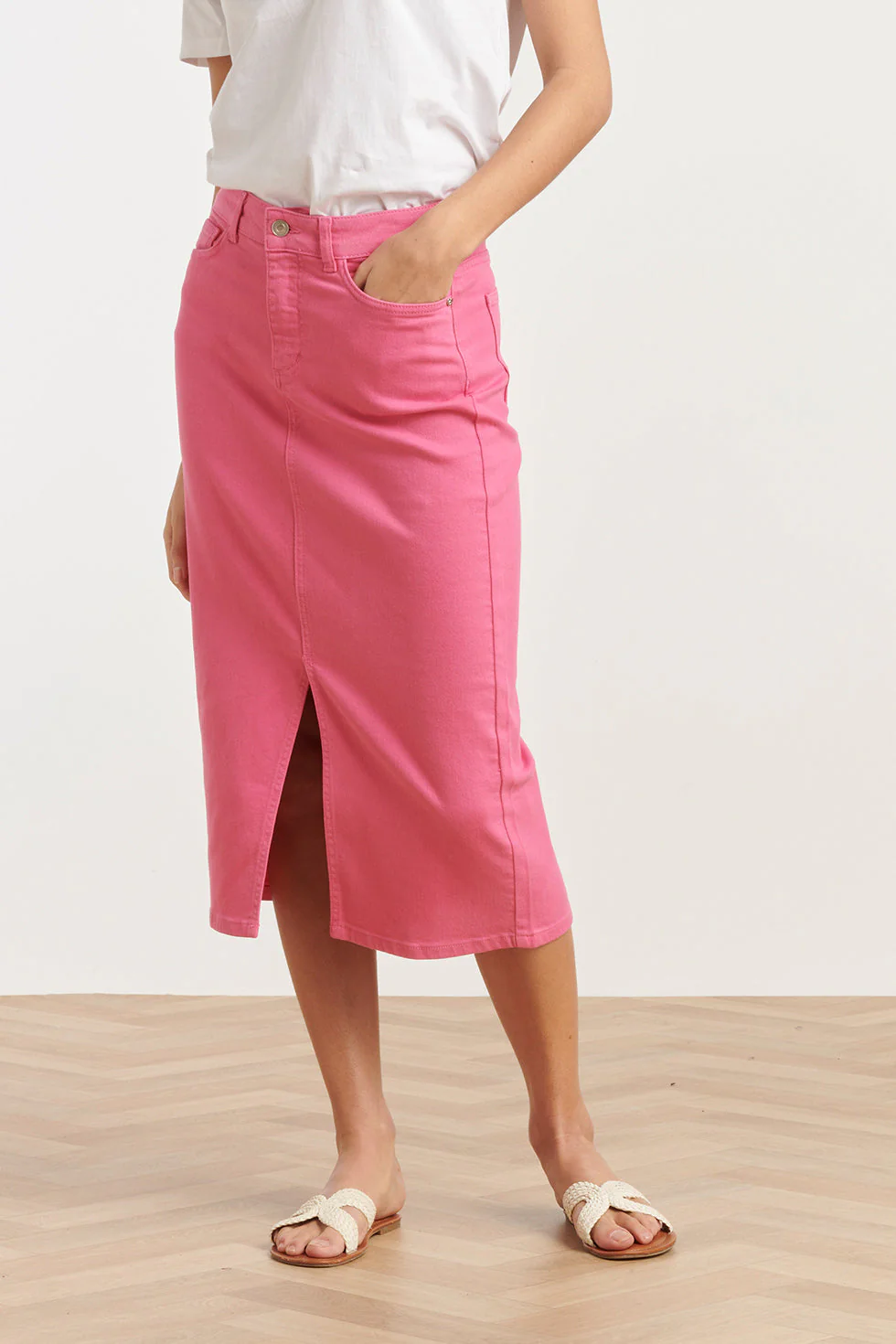 25205 Denim Midi Rok | Pink - Image 3