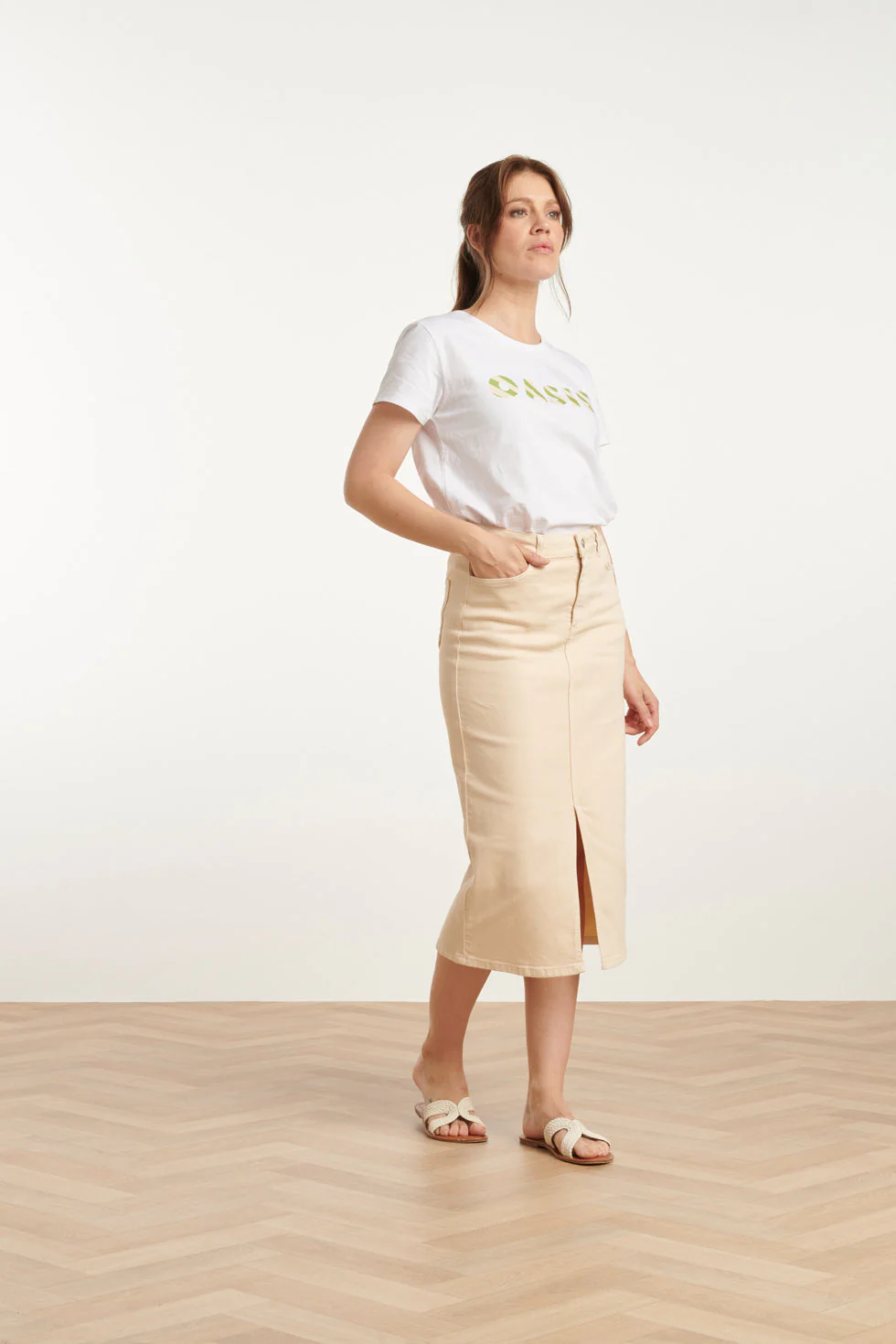 25205 E Denim Midi-Rok | Sand - Image 4