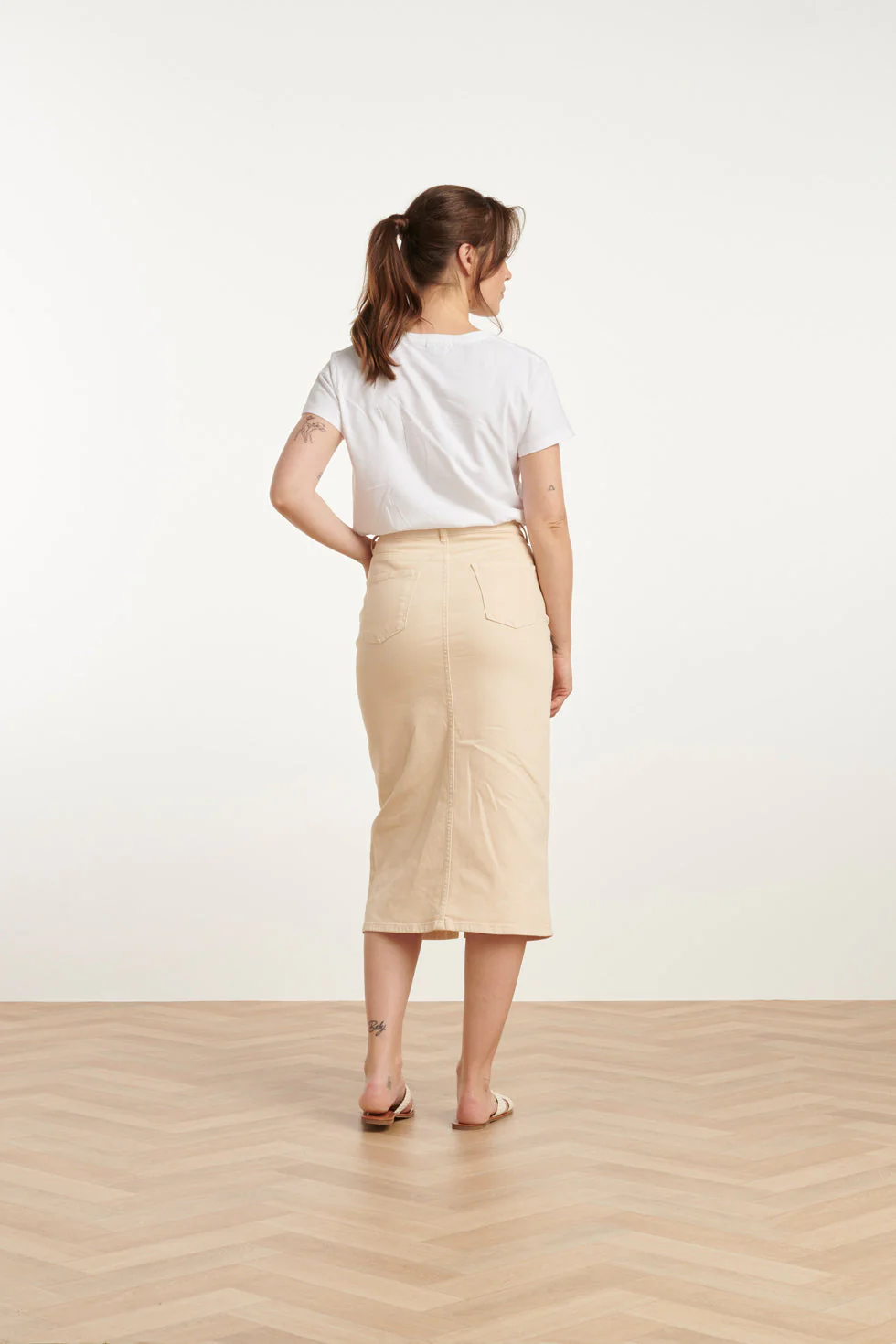 25205 E Denim Midi-Rok | Sand - Image 5