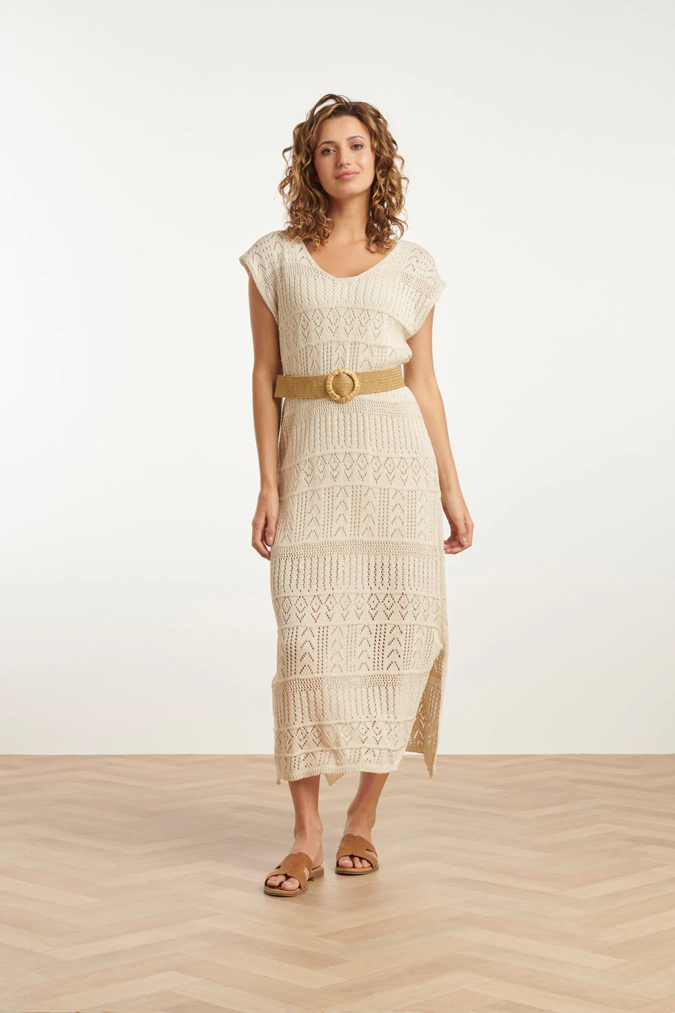 25214 Off White Crochet Midi Jurk | Off White - Image 3