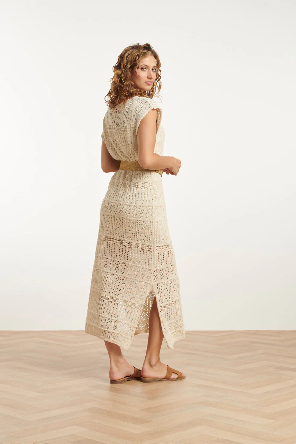 25214 Off White Crochet Midi Jurk | Off White - Image 5