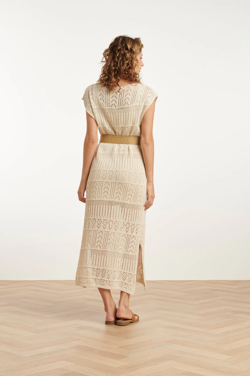 25214 Off White Crochet Midi Jurk | Off White - Image 6