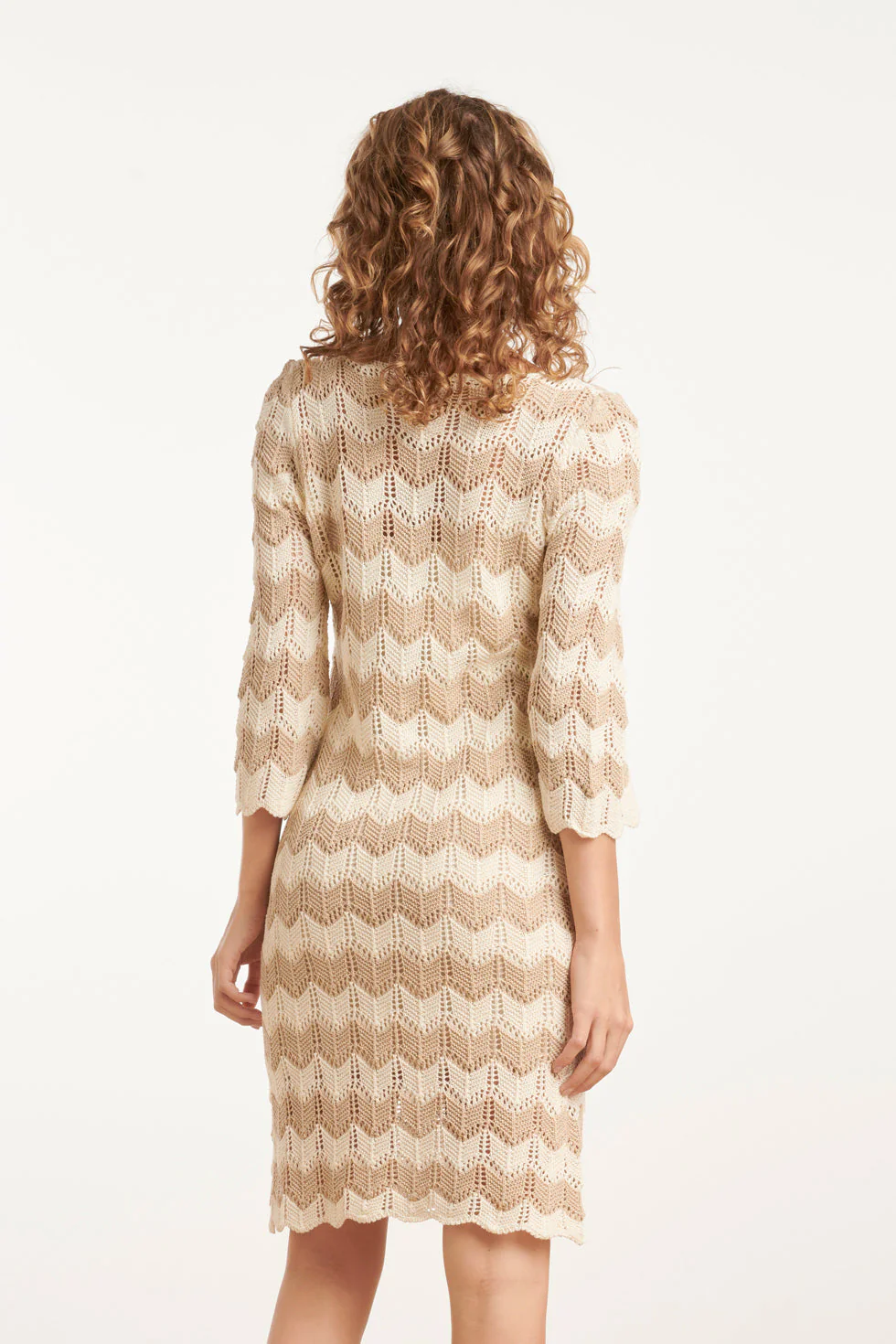 25219 E Zigzag Crochet Jurk | Off White - Sand - Image 6