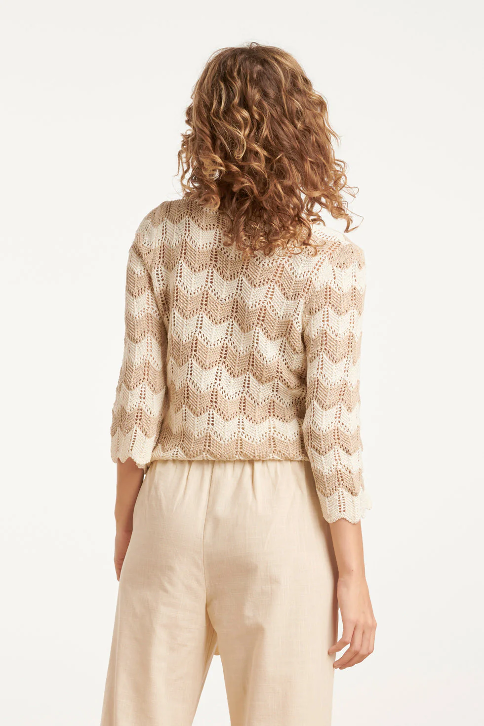 25220 E Zigzag Crochet Top | Off White - Sand - Image 6