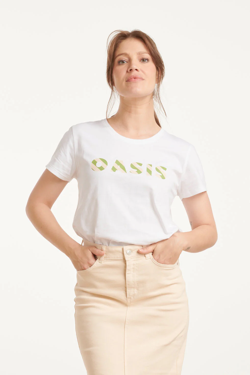 25225 Te Katoenen T-Shirt Met Oasis Print | White - Muticolour