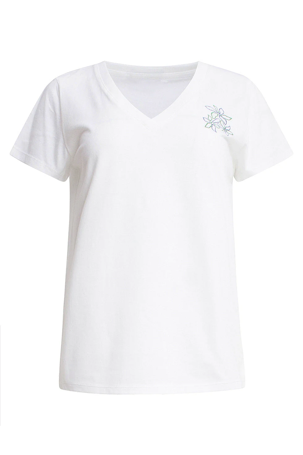 25226 Te Katoenen T-Shirt Met Borduursel Van Cobalt  Bloemen | White - Muticolour - Image 2