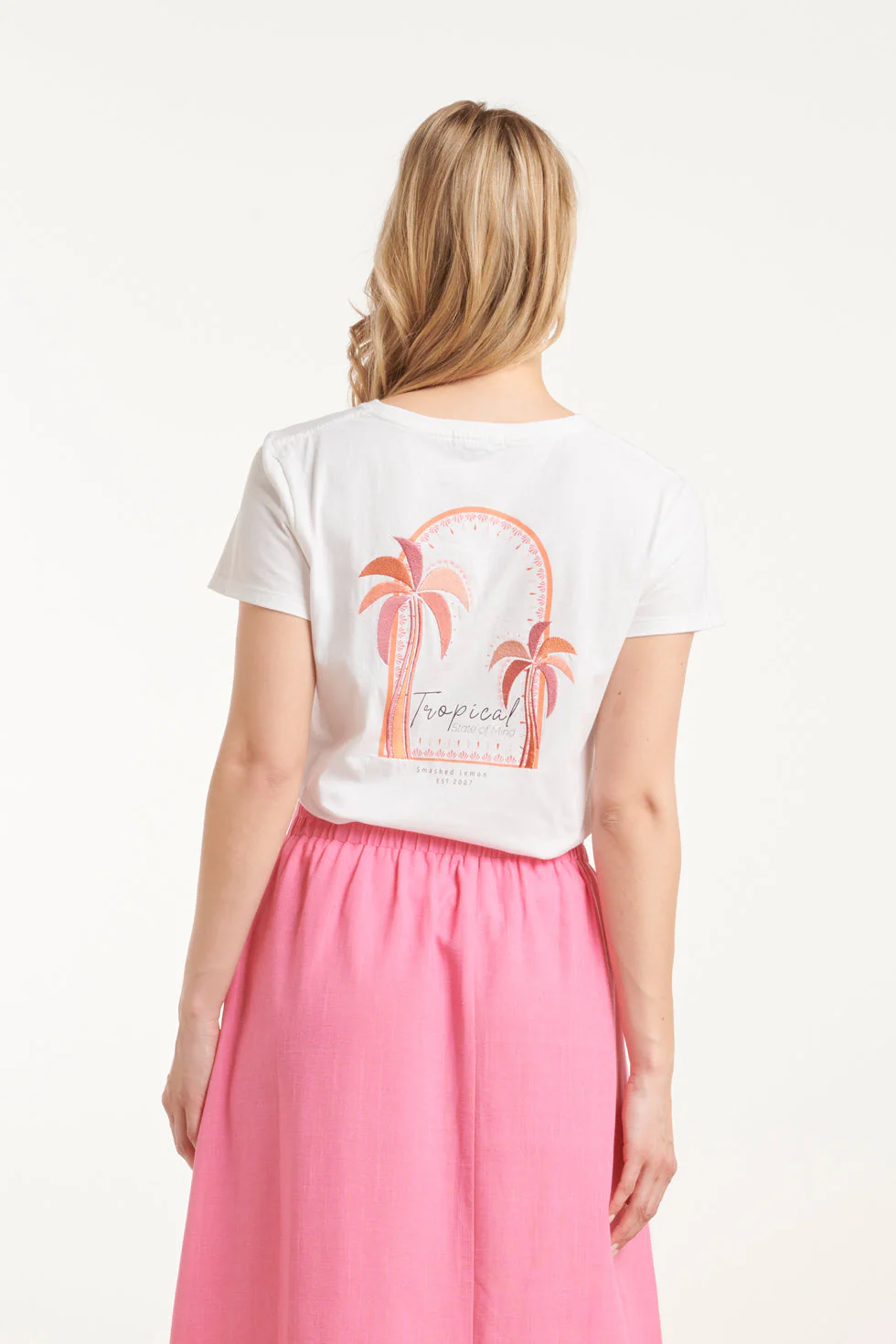 25229 Te Katoenen T-Shirt Met Palm Printborduurwerkperzik | White - Muticolour - Image 6