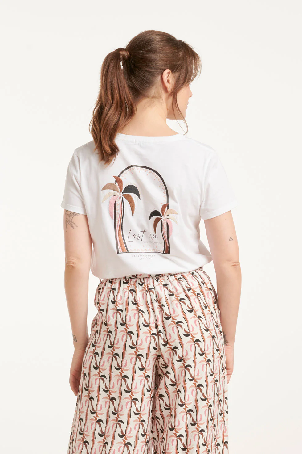 25230 Te Katoenen T-Shirt Met Palmprintmauve E Hues | White - Muticolour - Image 6
