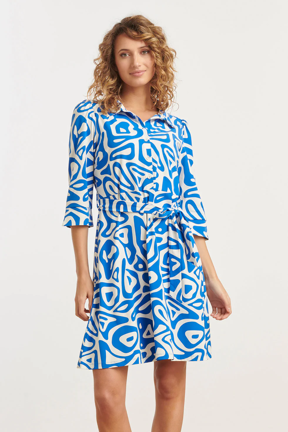 25245 Cobaltte Grafische Geprinte Jurktravelkwaliteit | Cobalt - White